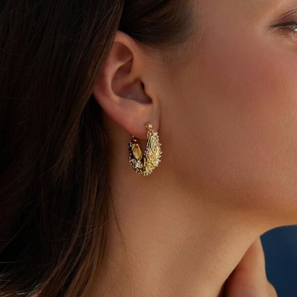 Lightweight cult gaia 14k Gold plated Earrings Elegant Chunky Hoops - Picture 6 of 6